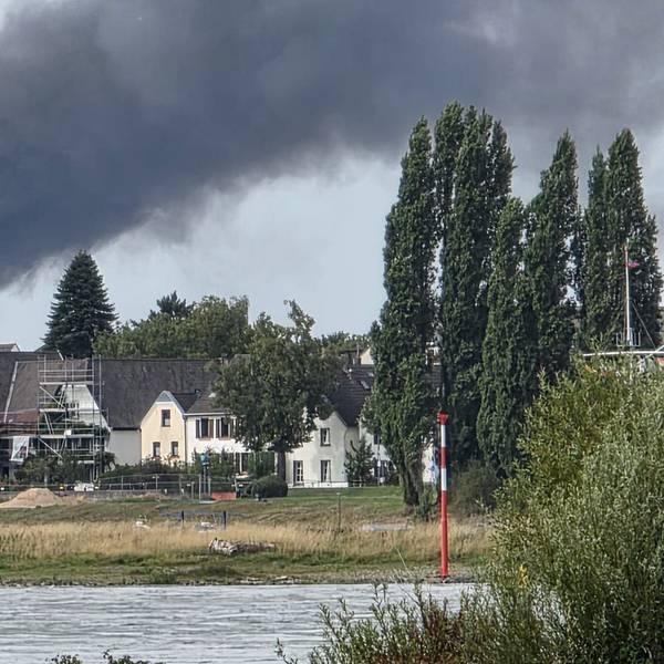 Eine Rauchwolke ist über Hitdorf zu sehen.