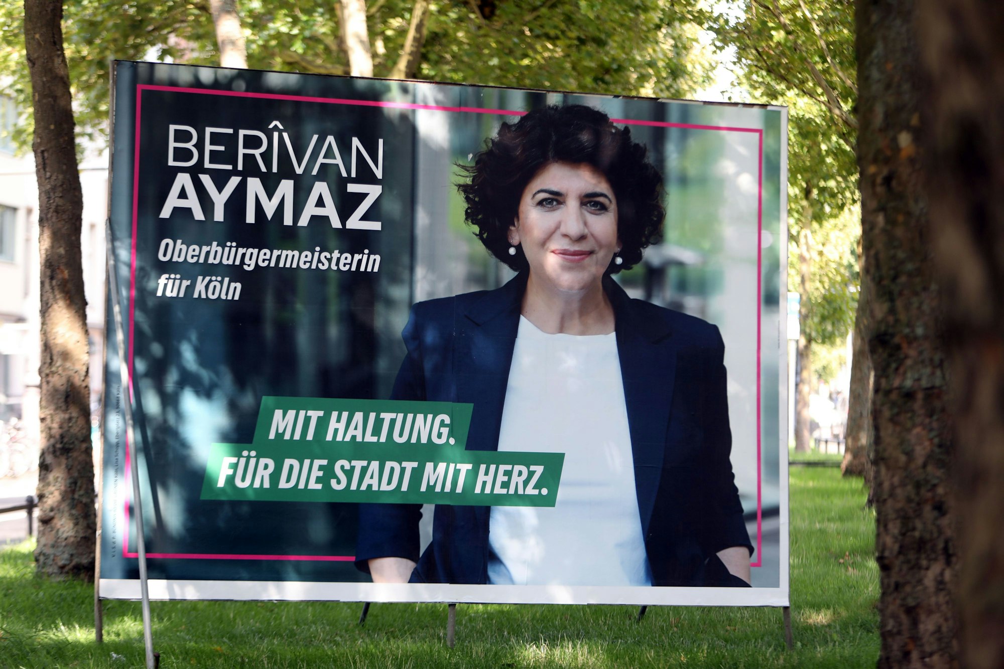 Berivan Aymaz erwähnt ihre Partei, die Grünen, auf ihren Plakaten nicht.