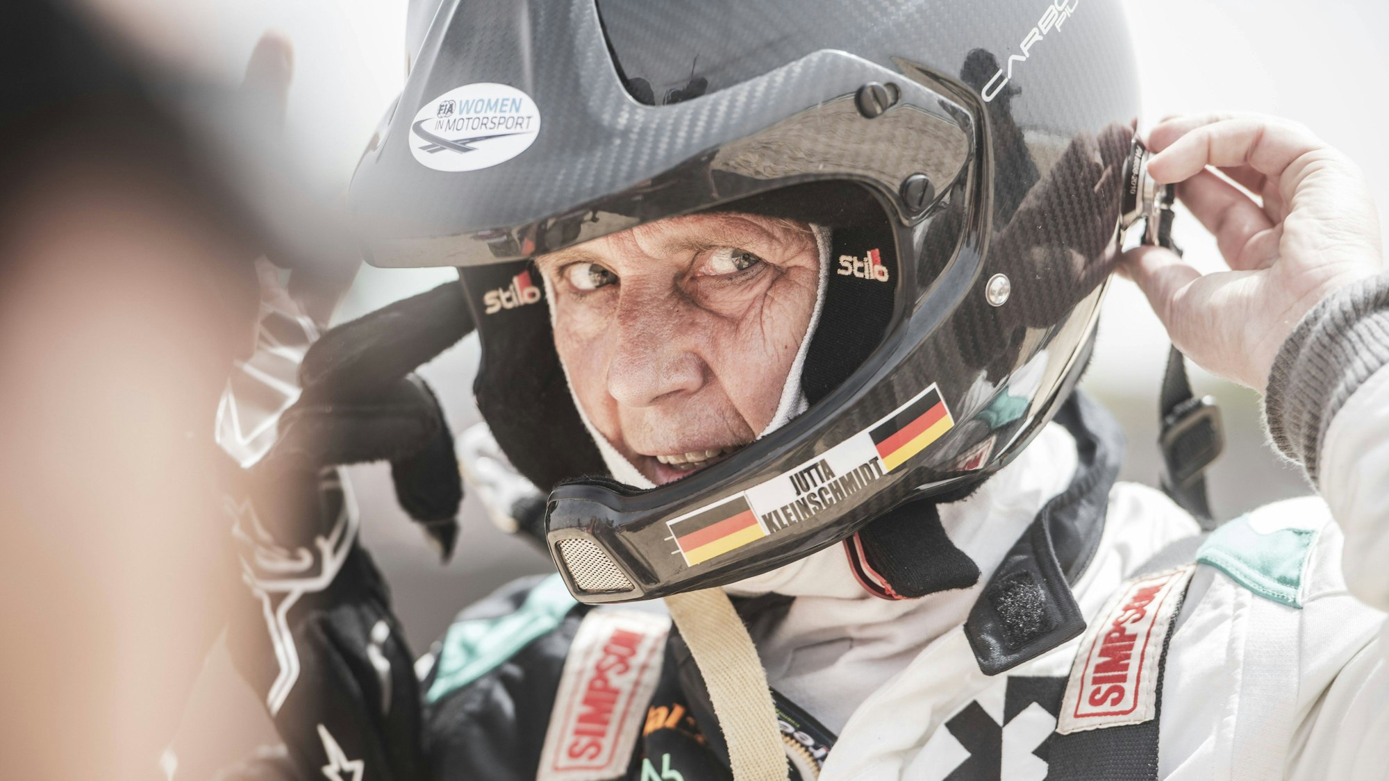 Jutta Kleinschmidt im Jahr 2021 bei der Extreme E in Dakar, einer Off-Road Rennserie mit Elektroautos