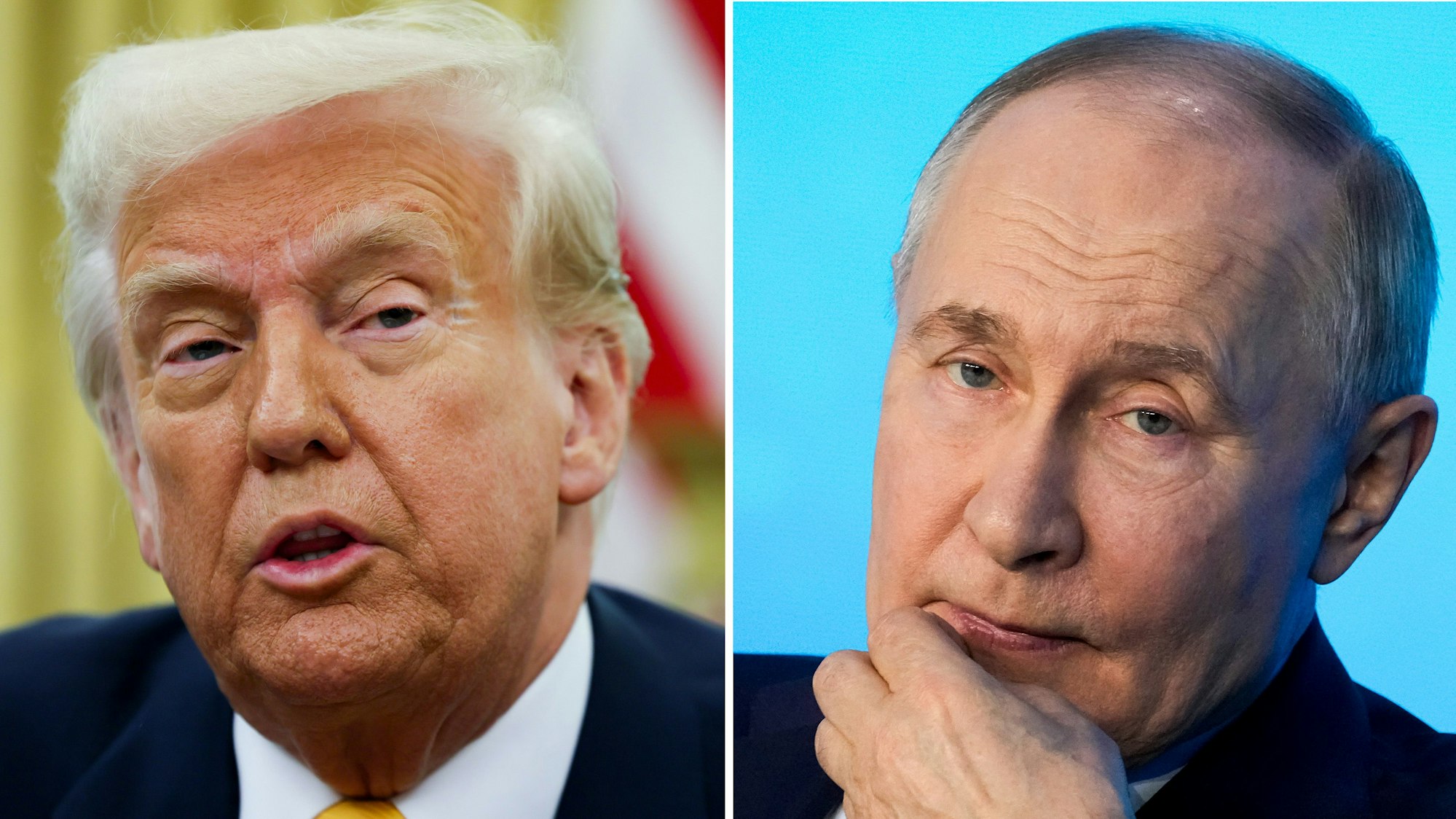 US-Präsident Donald Trump (l) im Oval Office und der russische Präsident Wladimir Putin.