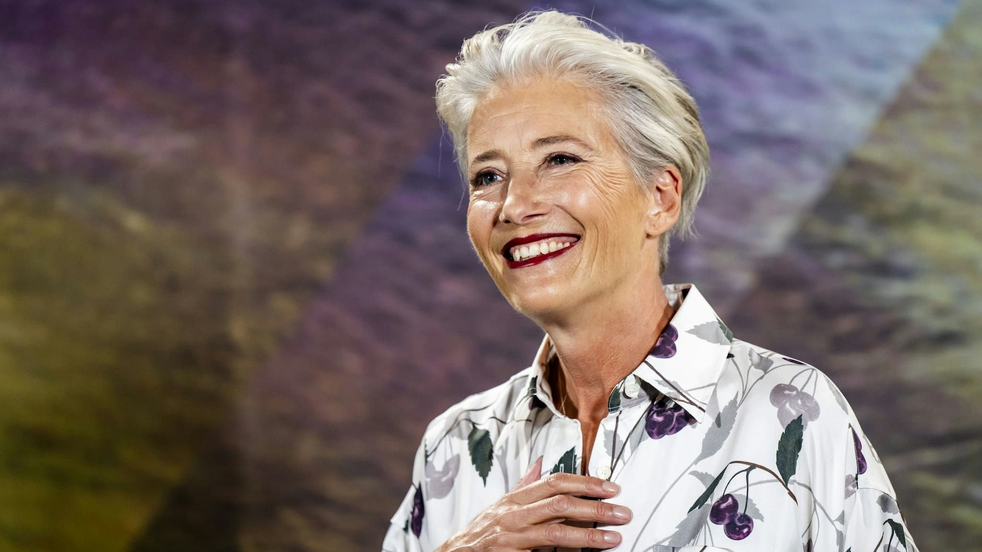 Die britische Schauspielerin Emma Thompson posiert während eines Fototermins für den Film „The Dead of Winter" beim 78. Internationalen Filmfestival Locarno. .