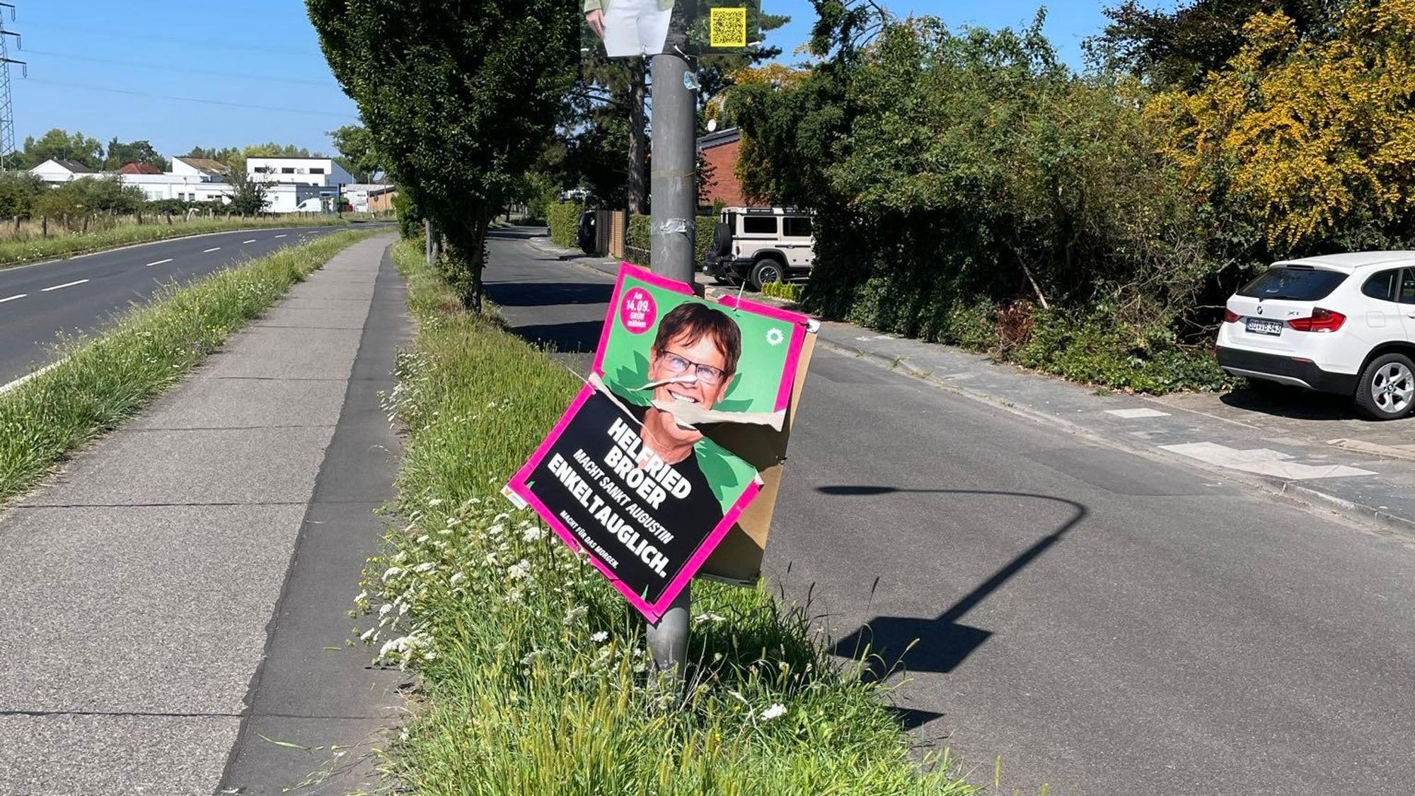 Mehr als 30 Wahlplakate der Grünen in Hangelar wurden zerstört, auch nachdem sie wieder ersetzt wurden.