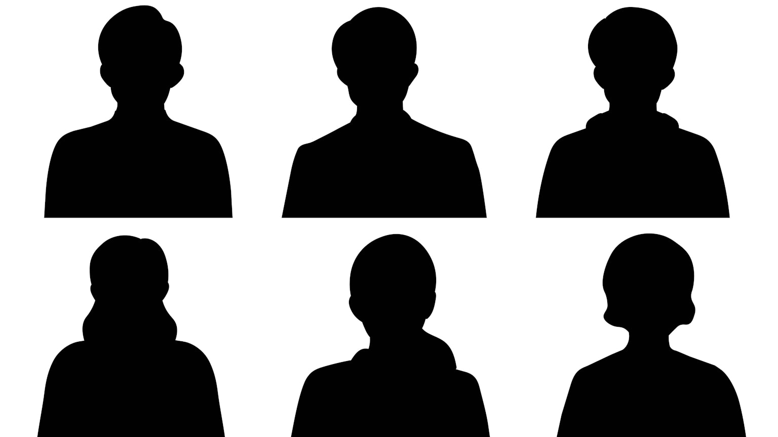 Set of silhouette people icons, black shadow figure illustrations