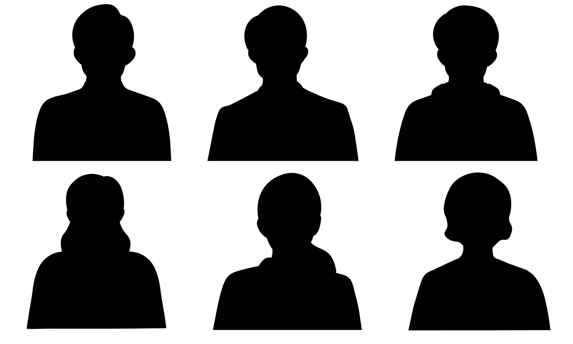 Set of silhouette people icons, black shadow figure illustrations