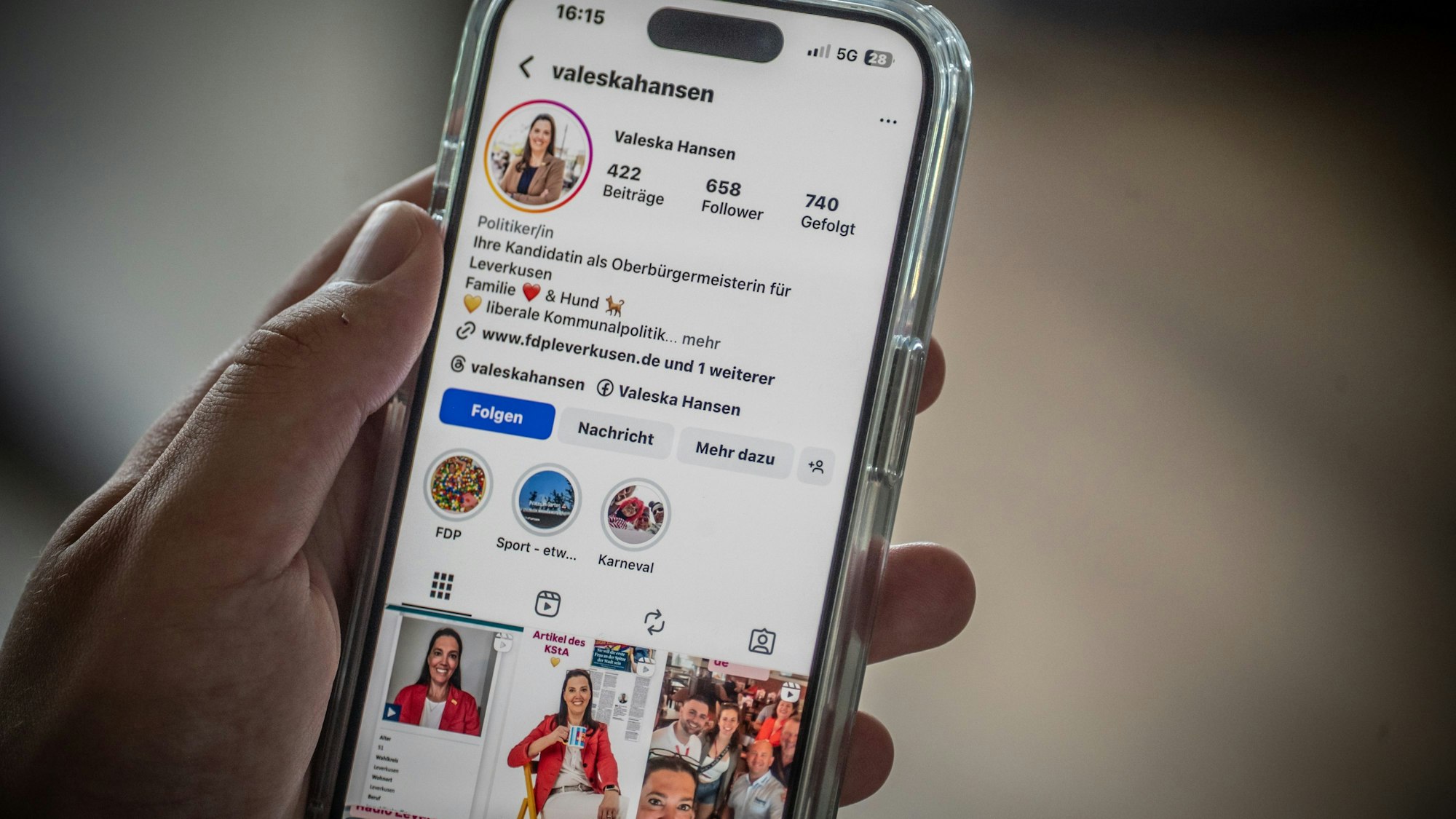 Instagram-Profil Valeska Hansen FDP. Bild: Ralf Krieger
