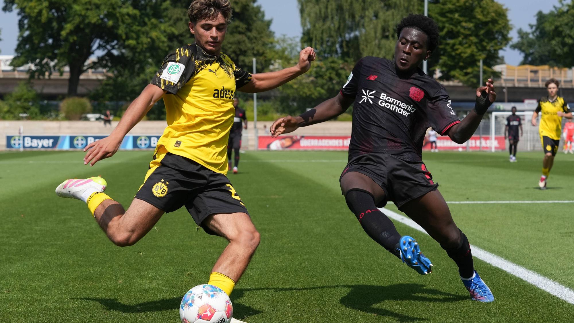 Mittwoch, 20.08.2025 Saison 2025 2026 3. Spieltag U19 DFB-Nachwuchsliga im Ulrich-Haberland-Stadion, Leverkusen, Germany. SV Bayer 04 Leverkusen U19 - BV Borussia Dortmund U19. Ahmad Najdi BVB *** Wednesday, 20 08 2025 Season 2025 2026 3 Matchday U19 DFB Youth League at Ulrich Haberland Stadium, Leverkusen, Germany SV Bayer 04 Leverkusen U19 BV Borussia Dortmund U19 Ahmad Najdi BVB