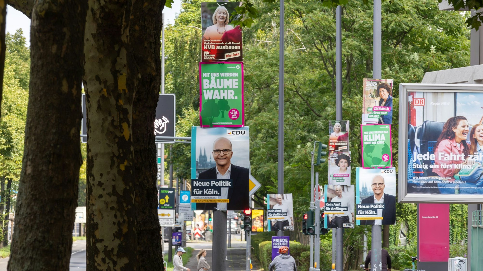 An einer Straße hängen Wahlplakate.