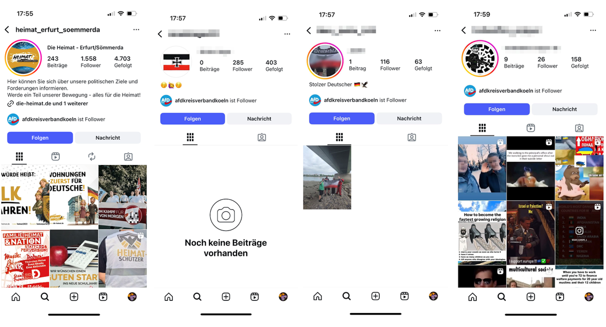 Die AfD Köln folgte auf Instagram mehreren Neonazi-Kanälen, darauf angesprochen, entfolgte sie einem Teil der Accounts: Aufnahmen vom 15. August 2025.
