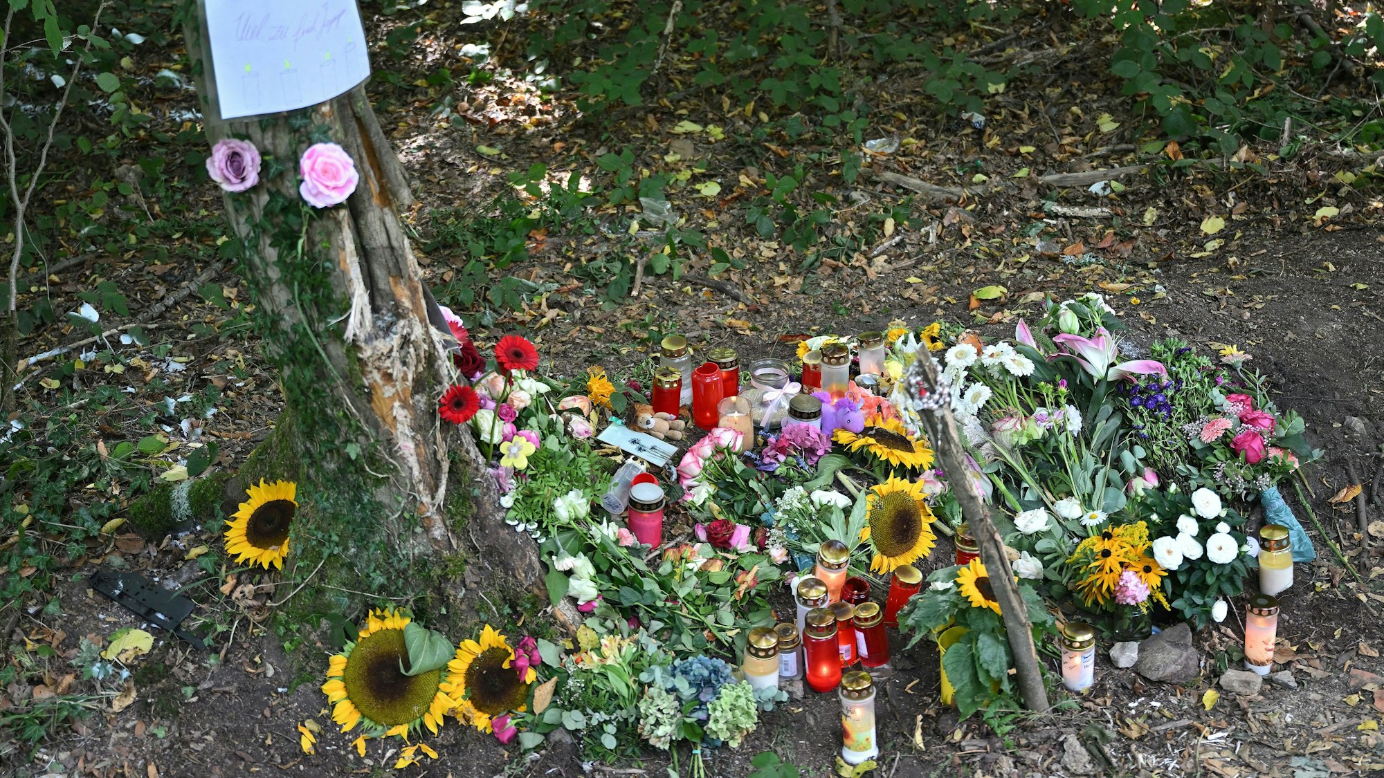 An der Unfallstelle ist mittlerweile ein Meer aus Blumen und Kerzen entstanden.