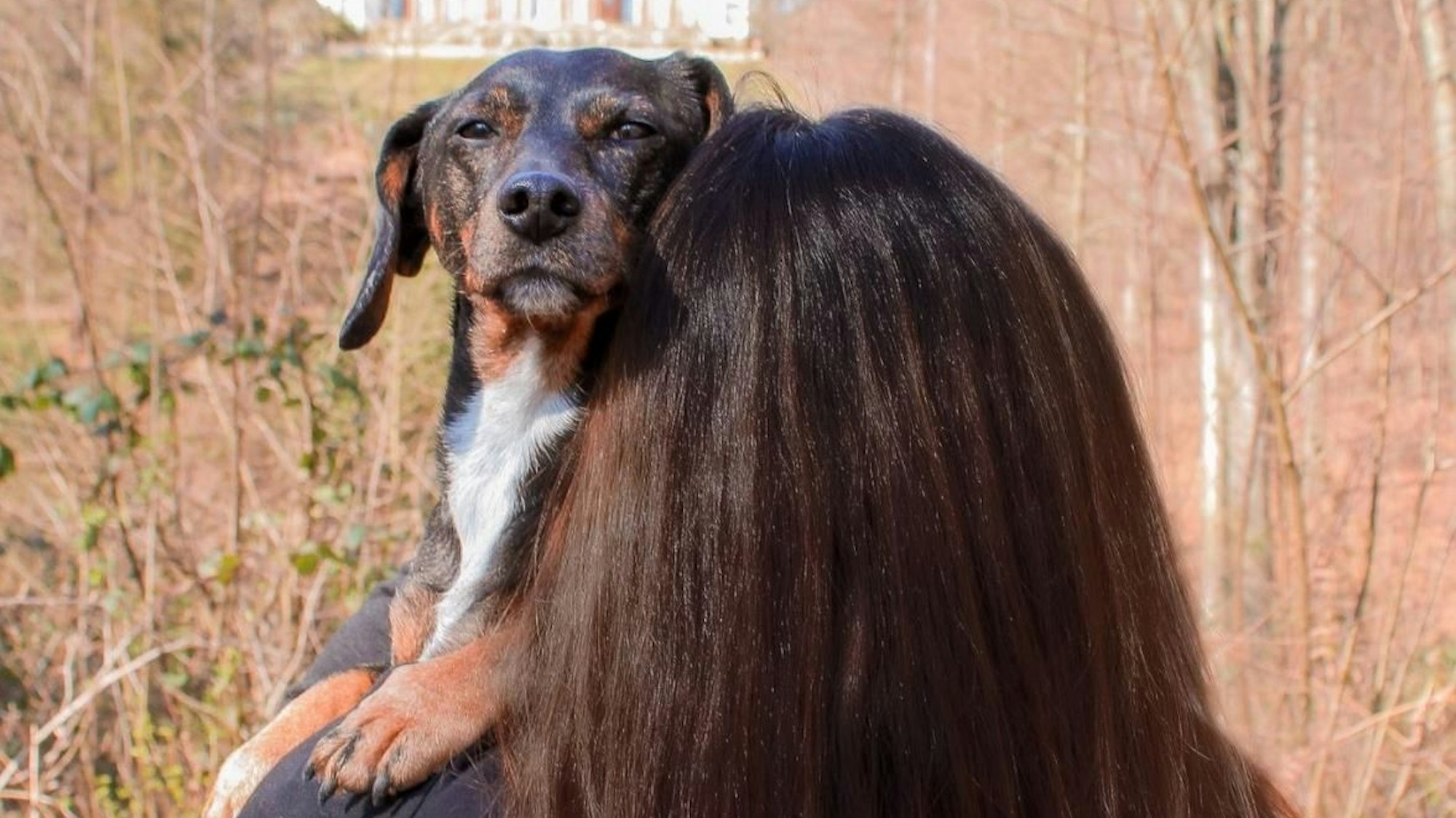 Sabrina mit ihrem ersten, mittlerweile gestorbenen Assistenzhund. Die Krankenkasse lehnte die Kostenübernahme für einen neuen Hund ab.