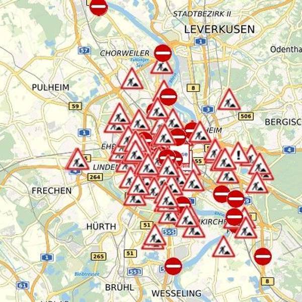 Die aktuelle Übersicht der Stadt Köln zeigt: Es wird überall gebaggert und gebuddelt.