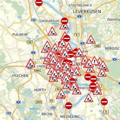 Die aktuelle Übersicht der Stadt Köln zeigt: Es wird überall gebaggert und gebuddelt.