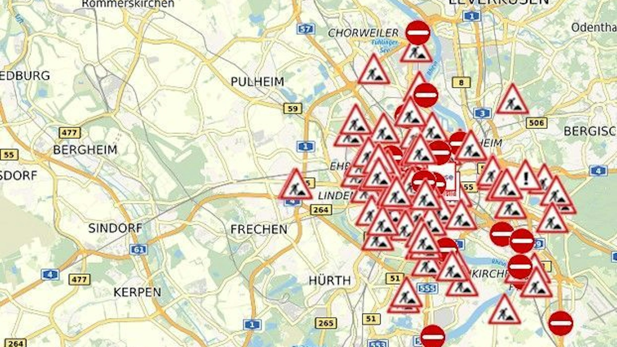 Die aktuelle Übersicht der Stadt Köln zeigt: Es wird überall gebaggert und gebuddelt.