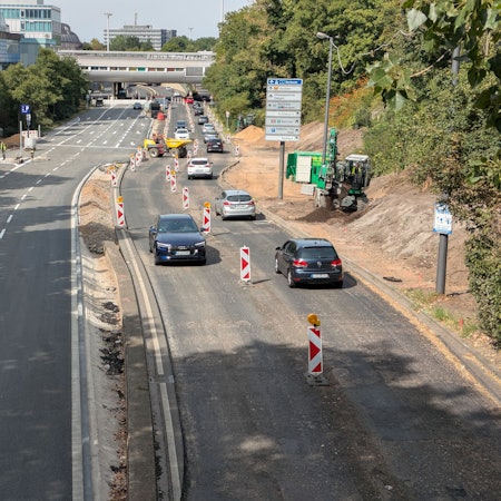 Die Baustelle auf dem Europaring in Wiesdorf