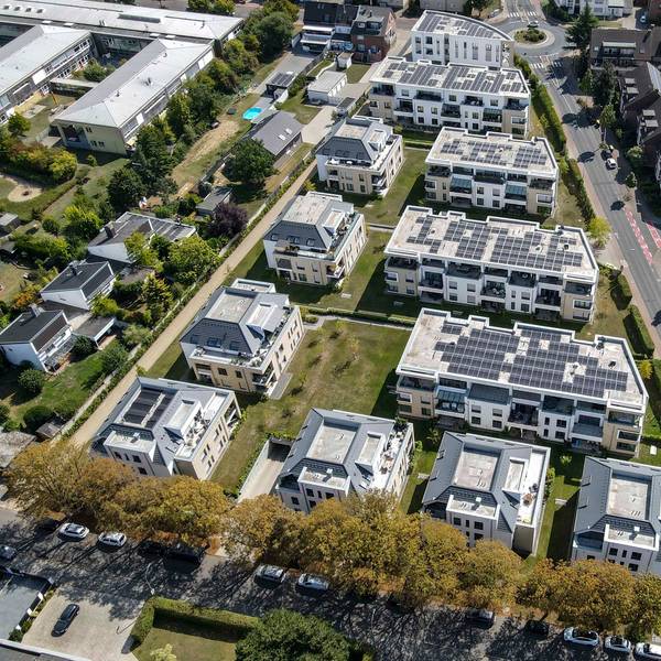Das Bild zeigt das Wohnquartier in der Euskirchener Südstadt aus der Luft.