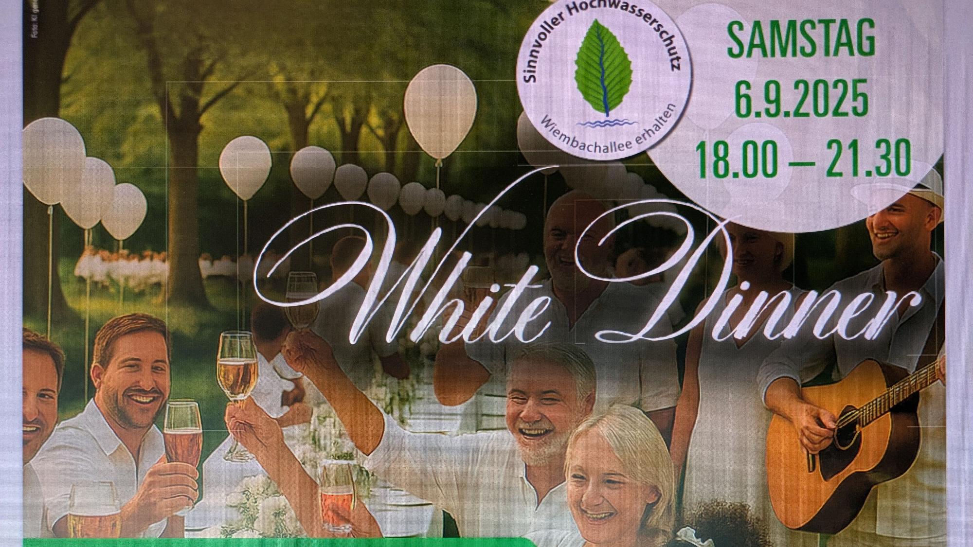 Screenshot des Einladungsplakats zum White Dinner der Initiative für den Erhalt der Wiembachallee