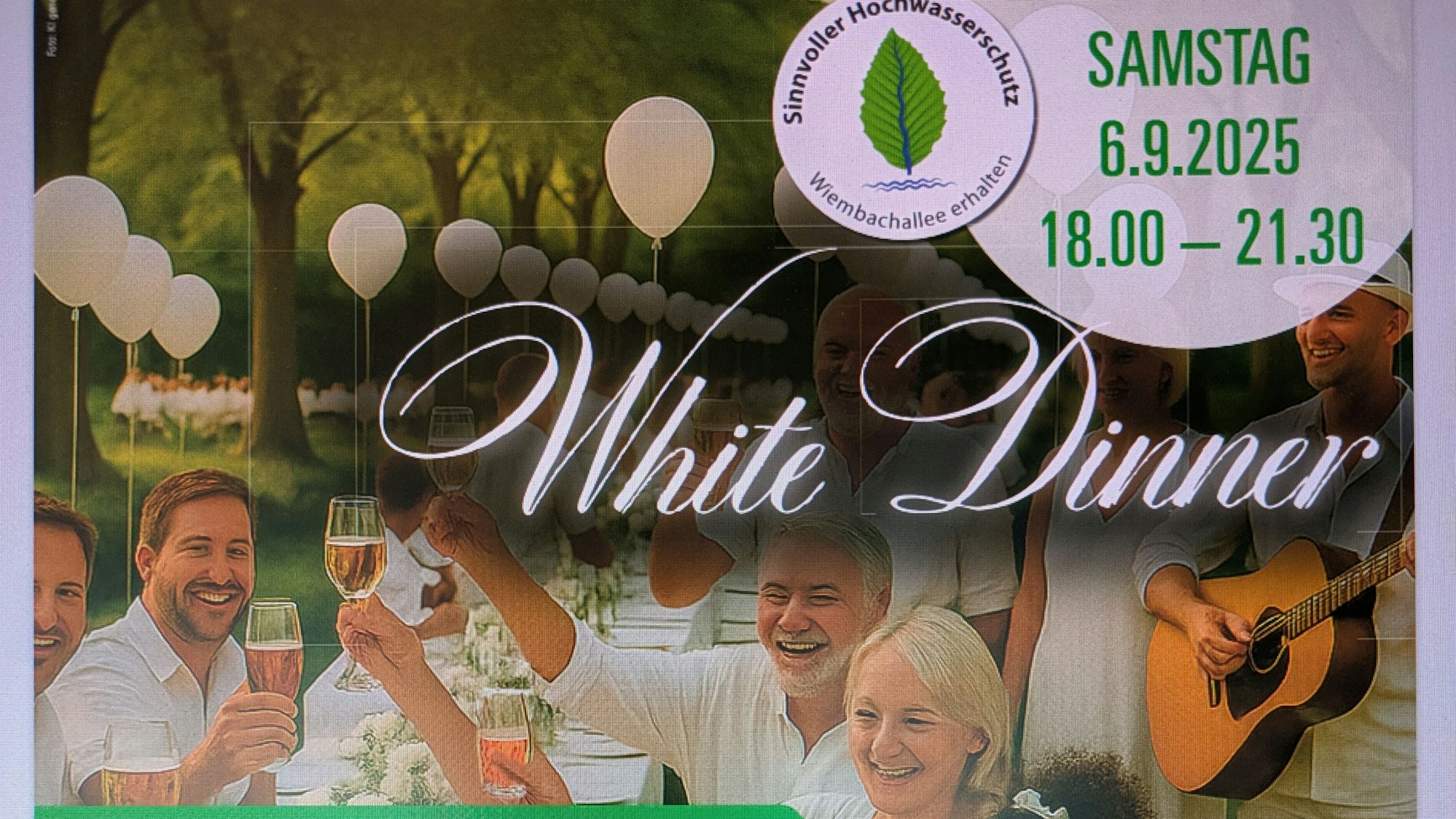 Screenshot des Einladungsplakats zum White Dinner der Initiative für den Erhalt der Wiembachallee