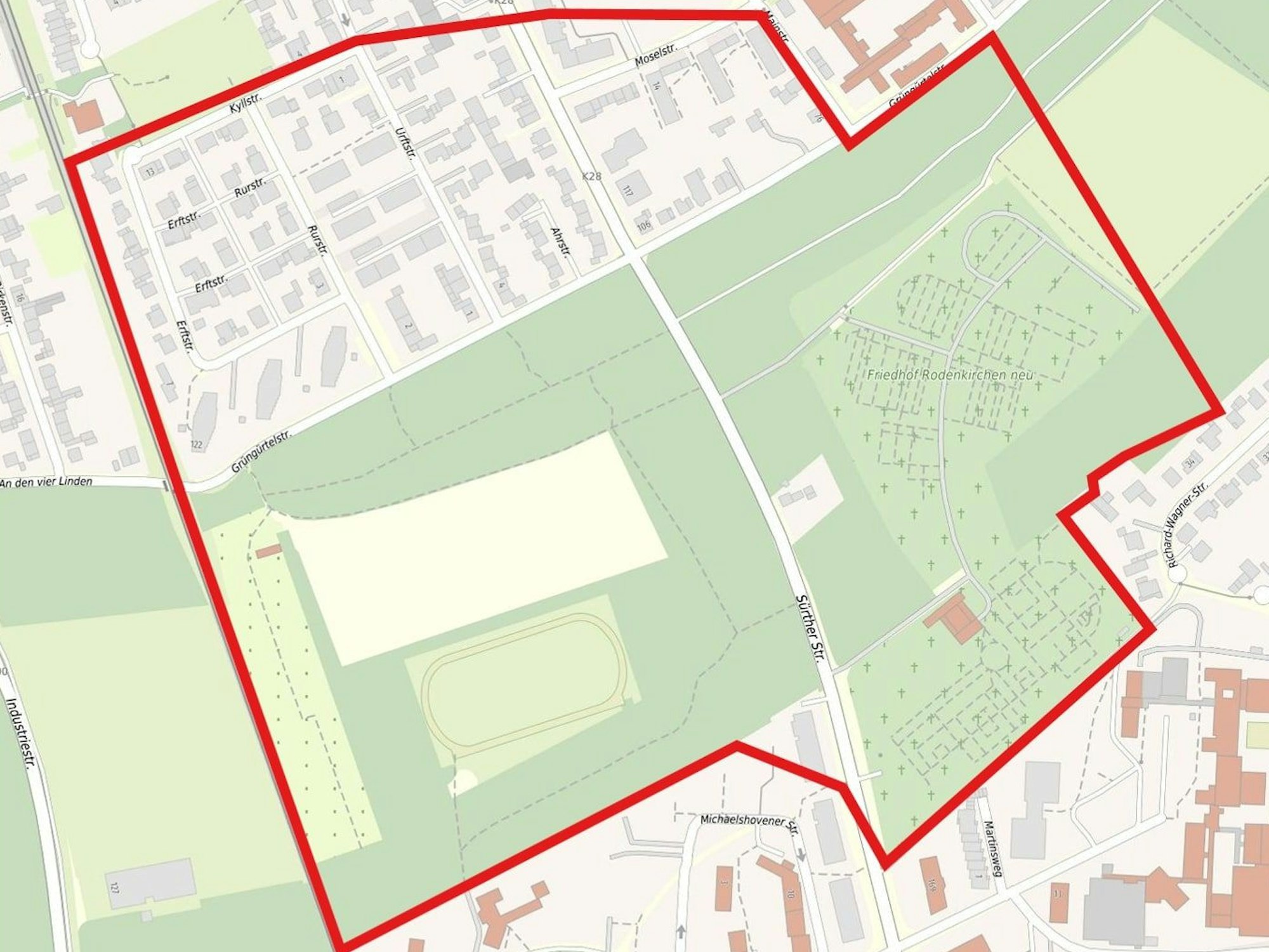Der Evakuierungsradius nach dem Bombenfund in Köln-Rodenkirchen.
