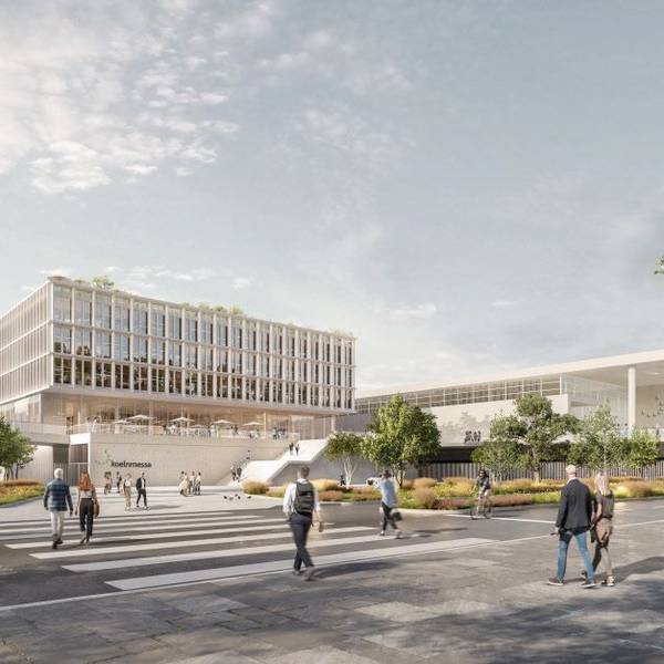 Die Visualisierung des möglichen Verwaltungsneubaus der Messe am Standort der heutigen Halle 3 präsentierte das Unternehmen im September 2023.