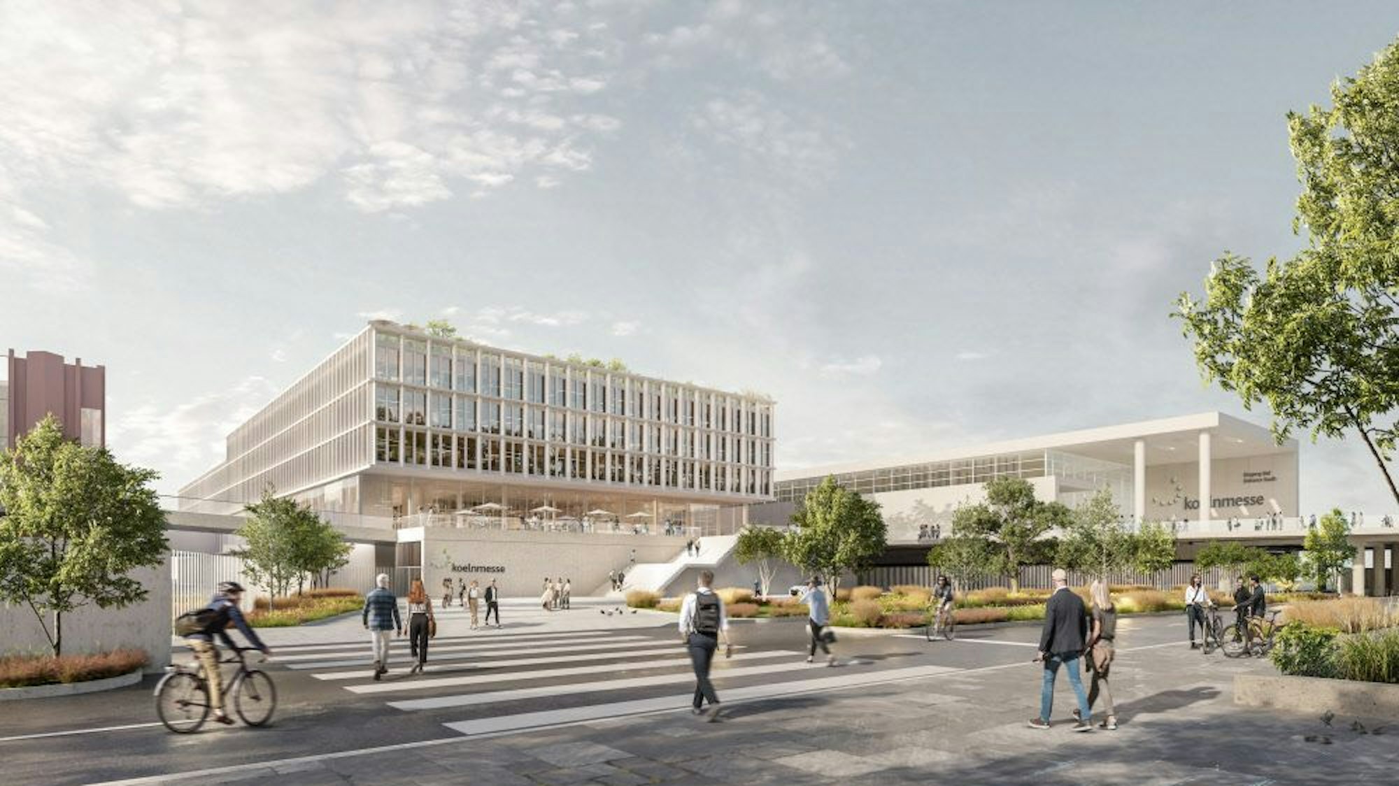Die Visualisierung des möglichen Verwaltungsneubaus der Messe am Standort der heutigen Halle 3 präsentierte das Unternehmen im September 2023.