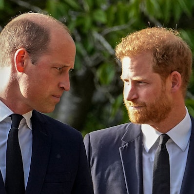 William, Prinz von Wales, und Prinz Harry, Herzog von Sussex, gehen nebeneinander.