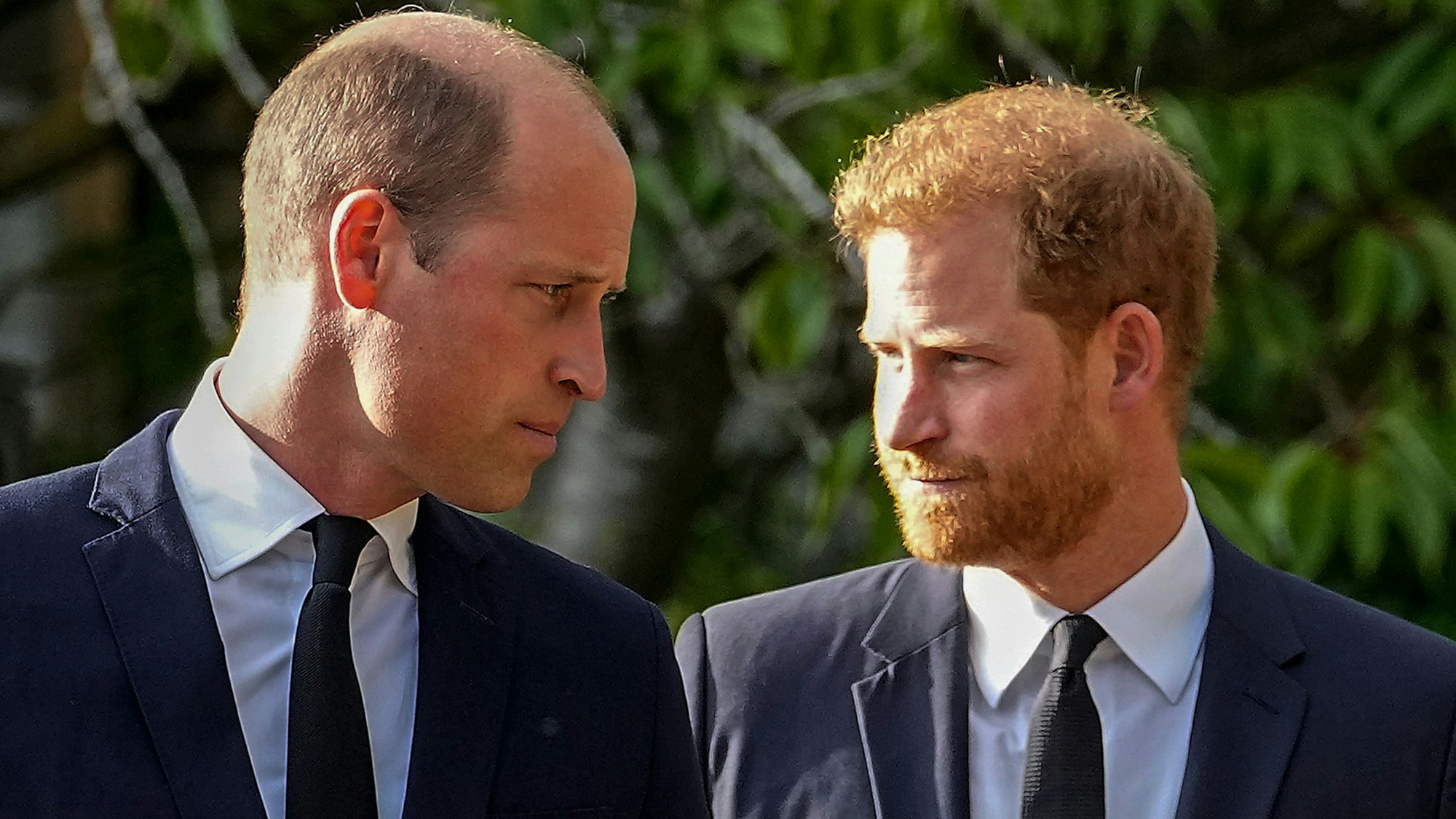 William, Prinz von Wales, und Prinz Harry, Herzog von Sussex, gehen nebeneinander.