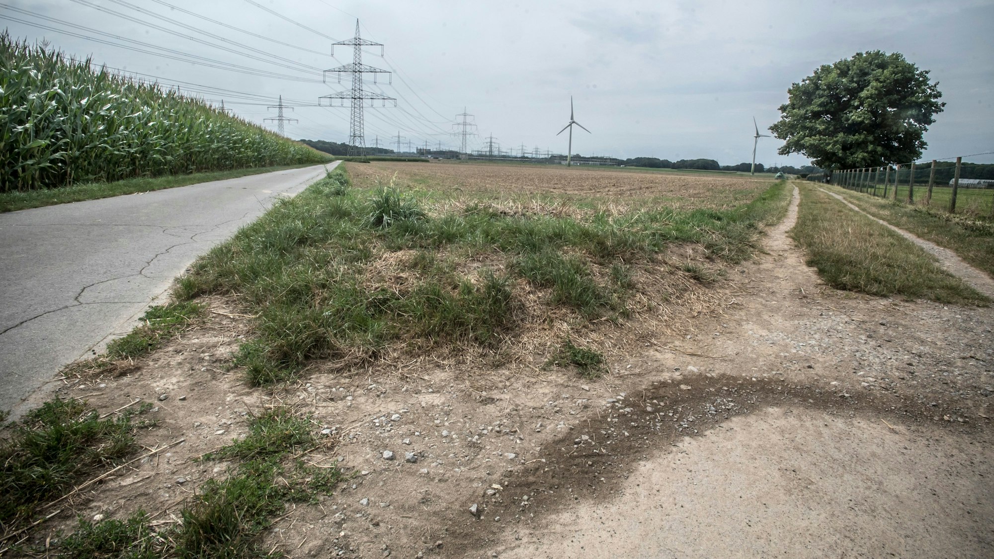 Blick nach Langenfeld-Schnepprath: An der Solinger Straße liegt eine potenzielle Fläche für Windräder zu nah am Umspannwerk.