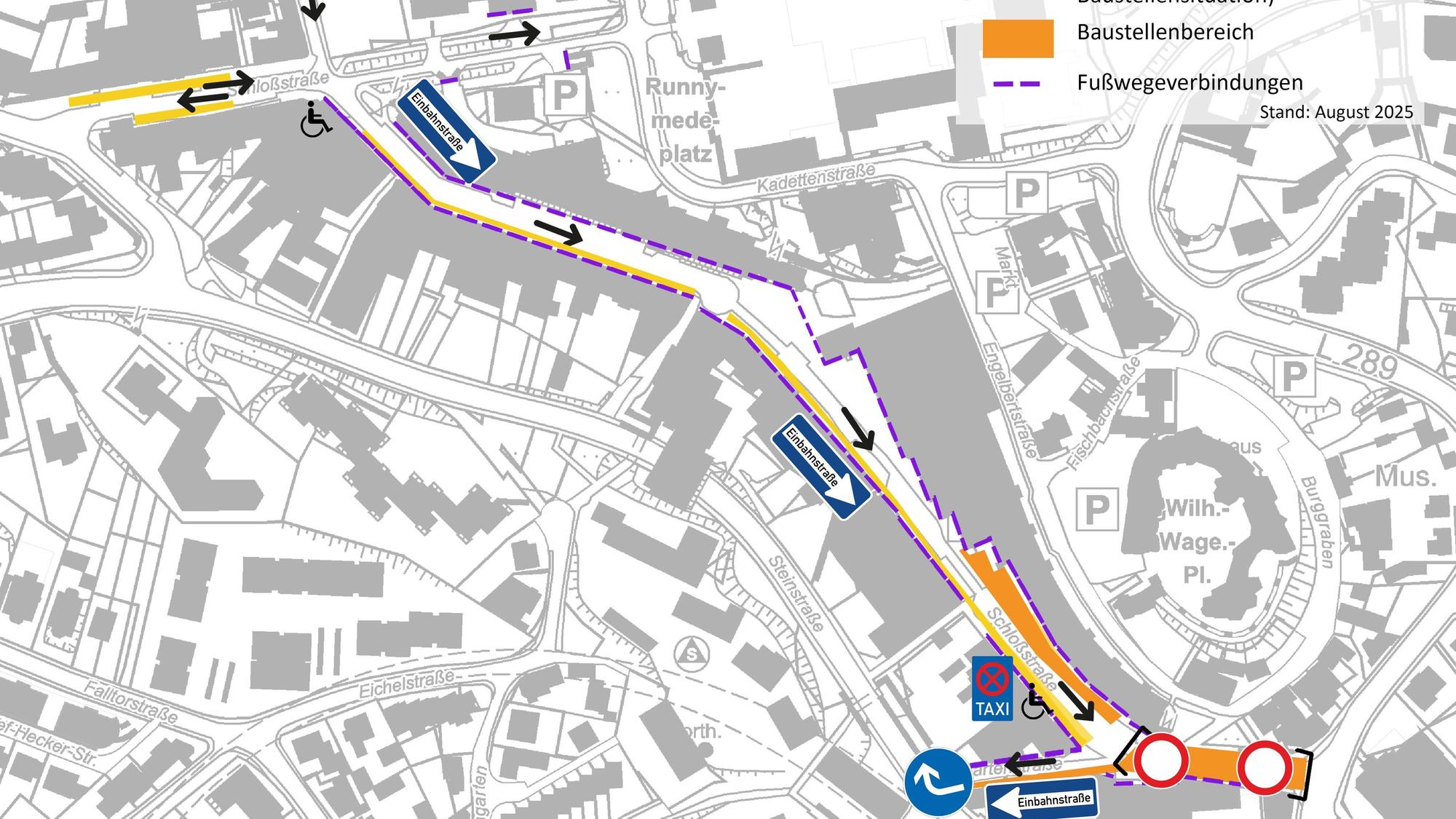 Auf einem Plan ist die Verkehrsführung mit Pfeilen dargestellt.