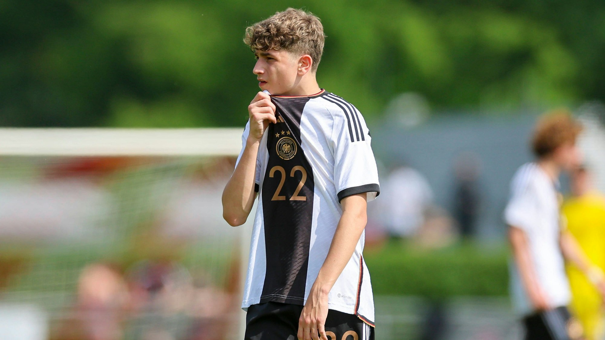 Simone Cannizzaro Germany schaut enttaeuscht, International Friendly, Länderspiel, Nationalmannschaft Germany vs Netherlands U15, Stadion Suedstrasse, 10.05.2024, Bad Pyrmont, Deutschland. *** Simone Cannizzaro Germany looks disappointed, International Friendly, Germany vs Netherlands U15, Stadion Suedstrasse, 10 05 2024, Bad Pyrmont, Germany