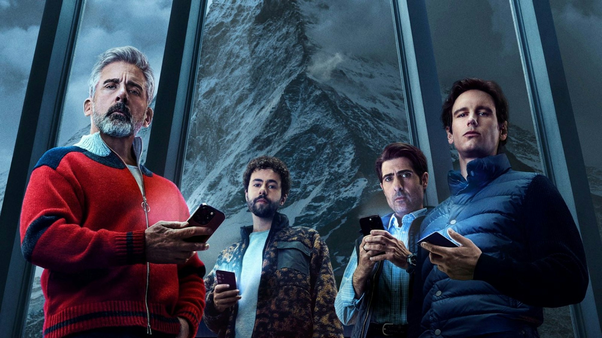 Kommt einem bekannt vor: Die Welt ist Tech-Bros (von links: Steve Carell, Ramy Youssef, Jason Schwartzman, Cory Michael Smith) ausgeliefert. (Bild: Sky / © 2025 Home Box Office)