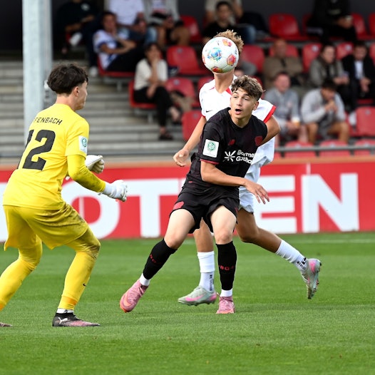 30.08.2025, Fiussball-U17-Bayer 04-Offenbach
rechts: Simone Cannizzaro (Bayer)
Foto: Uli Herhaus