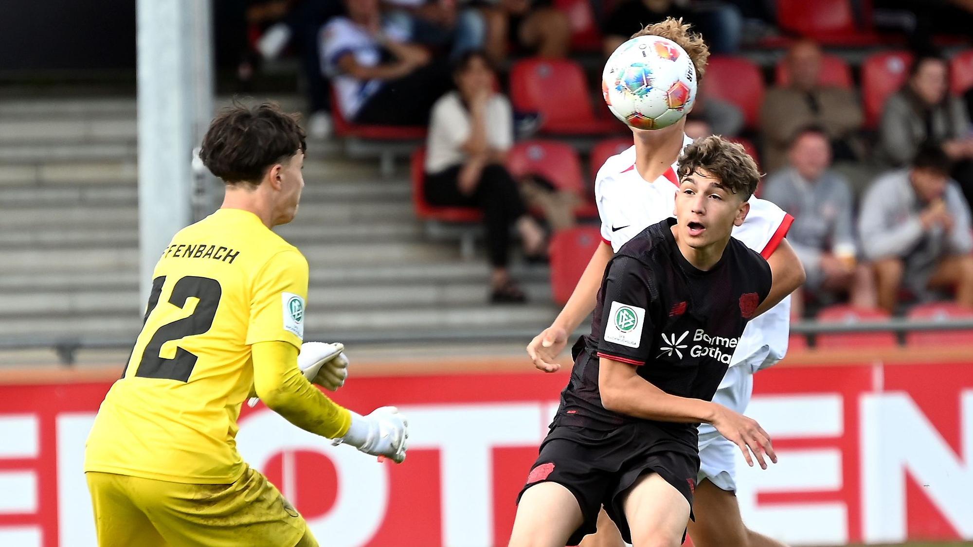 30.08.2025, Fiussball-U17-Bayer 04-Offenbach
rechts: Simone Cannizzaro (Bayer)
Foto: Uli Herhaus