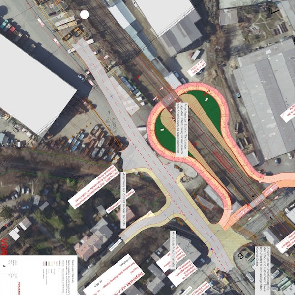 Das Foto zeigt eine Planungsskizze am Bahnübergang Tannenbergstraße
