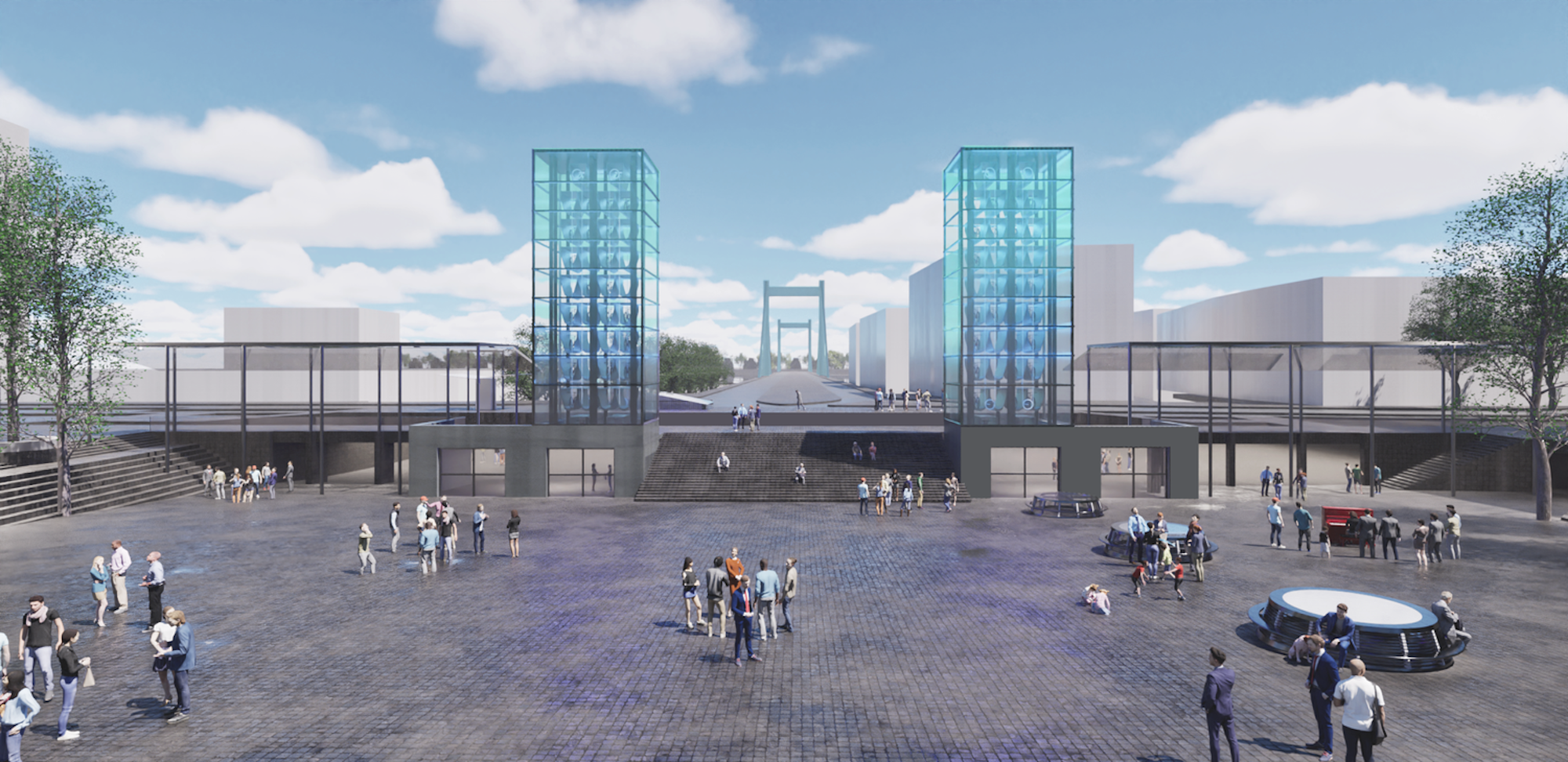 So könnte der Wiener Platz mit zwei Bike-Towern in Zukunft aussehen.
