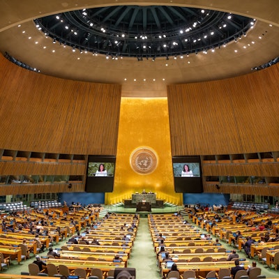 Annalena Baerbock (Bündnis90/Die Grünen), Außenministerin, spricht bei der 79. Generaldebatte der UN-Vollversammlung. Foto: Michael Kappeler/dpa