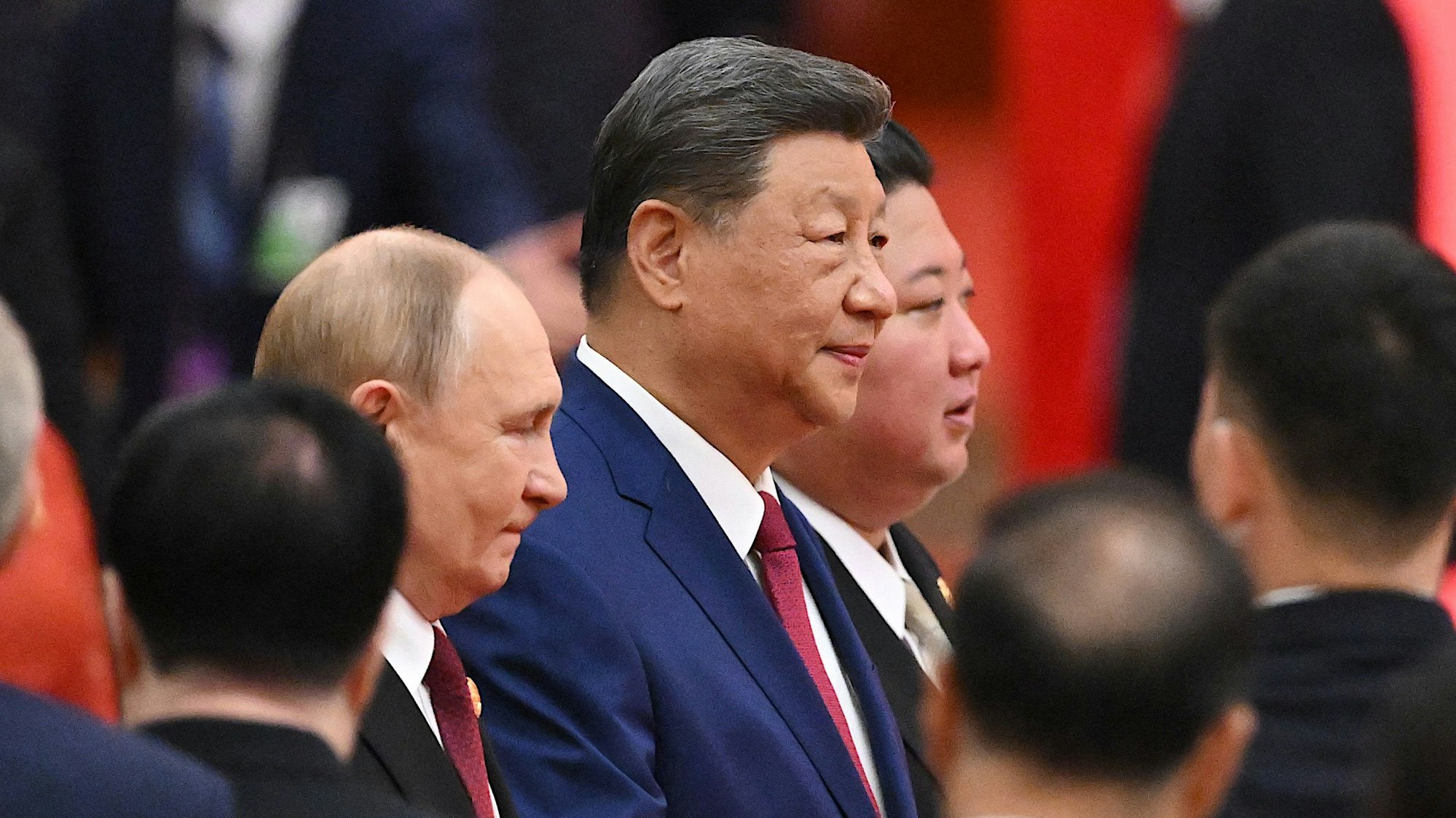 Kremlchef Wladimir Putin zusammen mit Xi Jinping und Kim Jong-un in Peking.