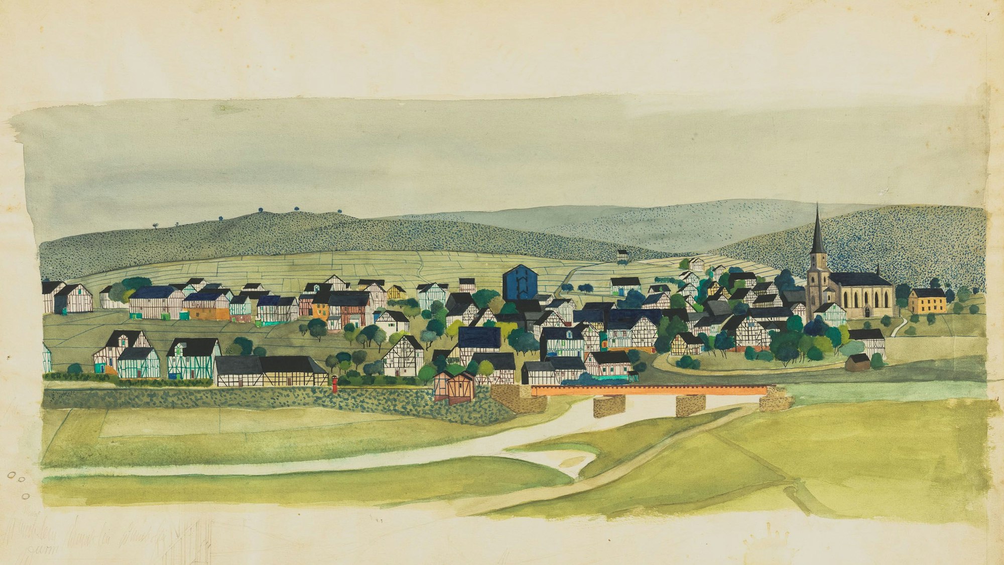 Bernd Bechers Mudersbach, ein Aquarell aus 1950er Jahren