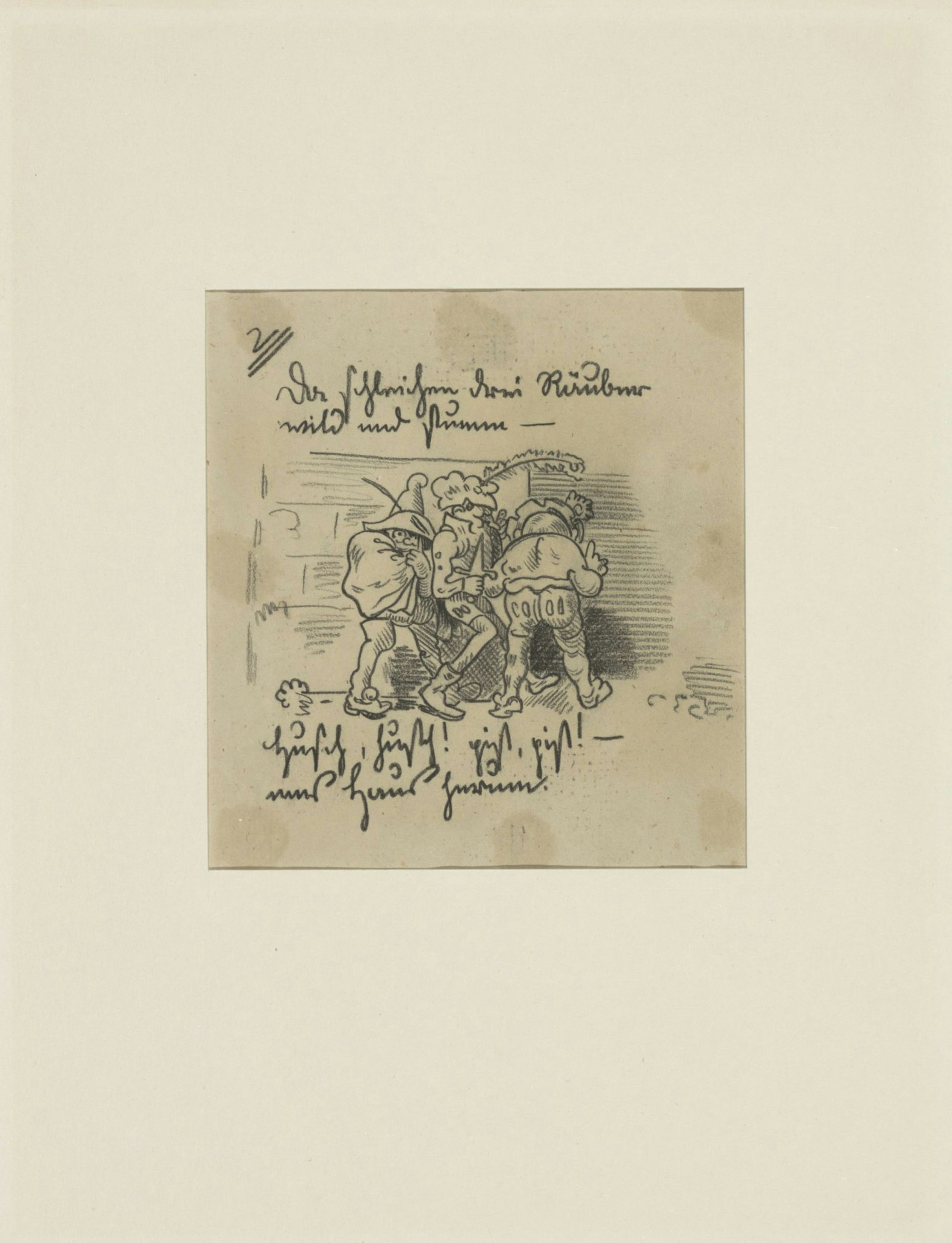 Die Zeichnung von Wilhelm Busch "Die drei Räuber". (Handout)