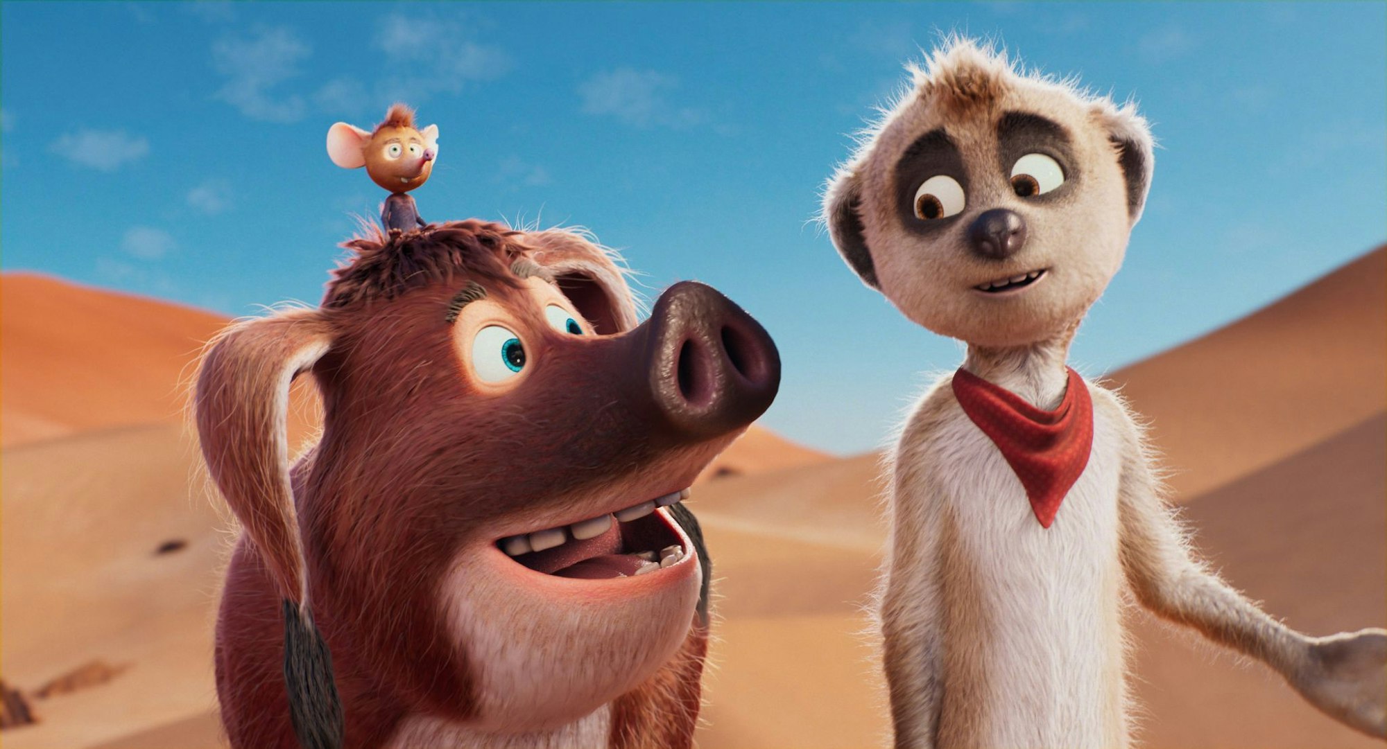 Pinsel, Mkonga und Tafiti in einer Szene aus dem Film «Tafiti - Ab durch die Wüste». (undatierte Filmszene)