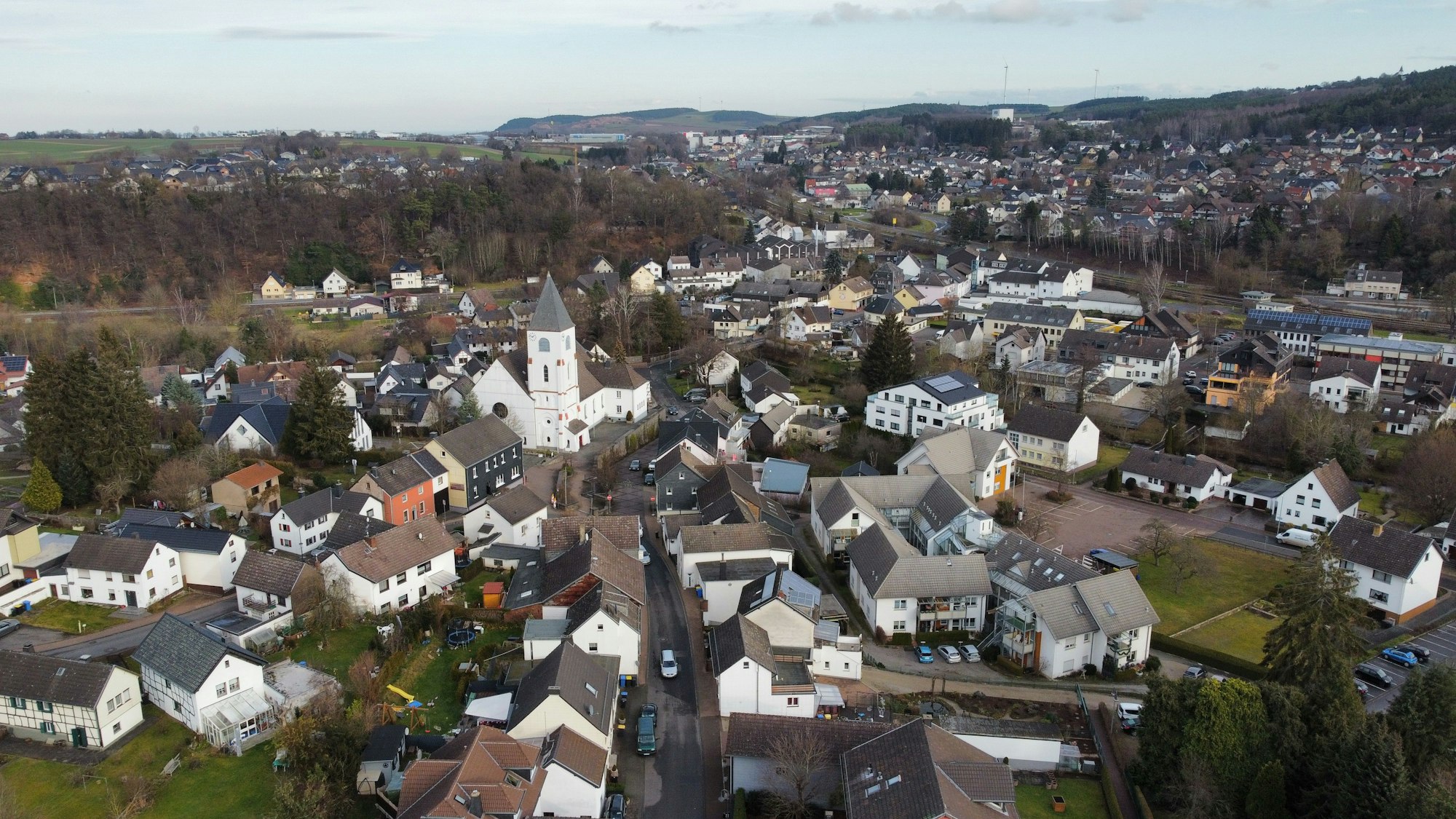 Foto vom Kaller Ortskern aus der Vogelperspektive.