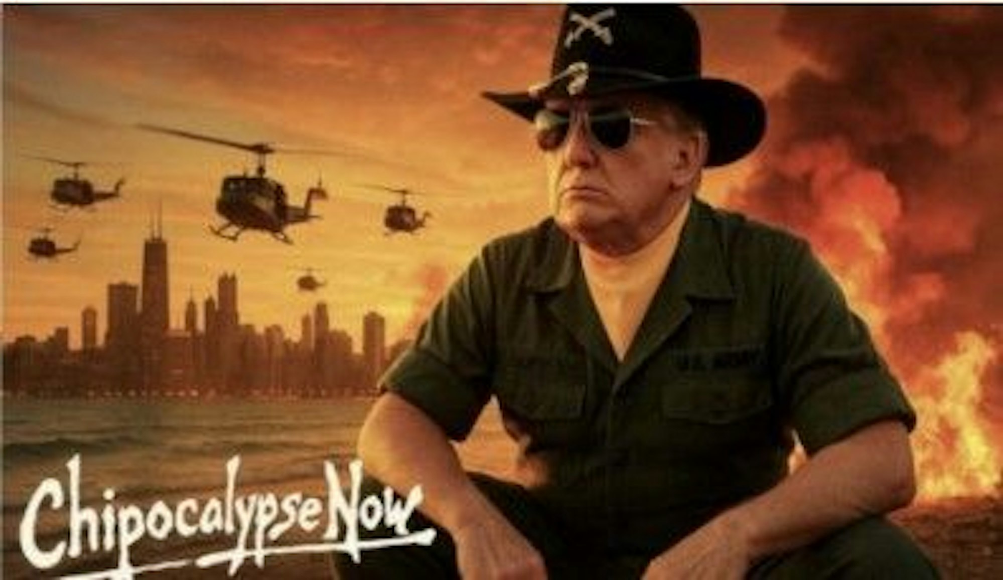 Donald Trump verbreitete eine mit Künstlicher Intelligenz erstellte Grafik, die die Skyline der demokratisch regierten Millionenstadt zeigt und in Gestaltung und Wortwahl an den Kriegsfilm „Apocalypse Now“ erinnert.