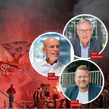 Die FC-Vorstandskandidaten Sven-Georg Adenauer, Jörn Stobbe und Wilke Stroman präsentieren im KStA-Kandidatencheck ihre Ansichten.