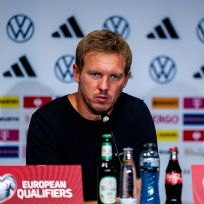 Julian Nagelsmann auf der Pressekonferenz im Kölner Stadion nach dem Sieg über Nordirland