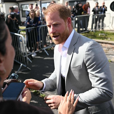 Prinz Harry spricht mit Royal-Fans.