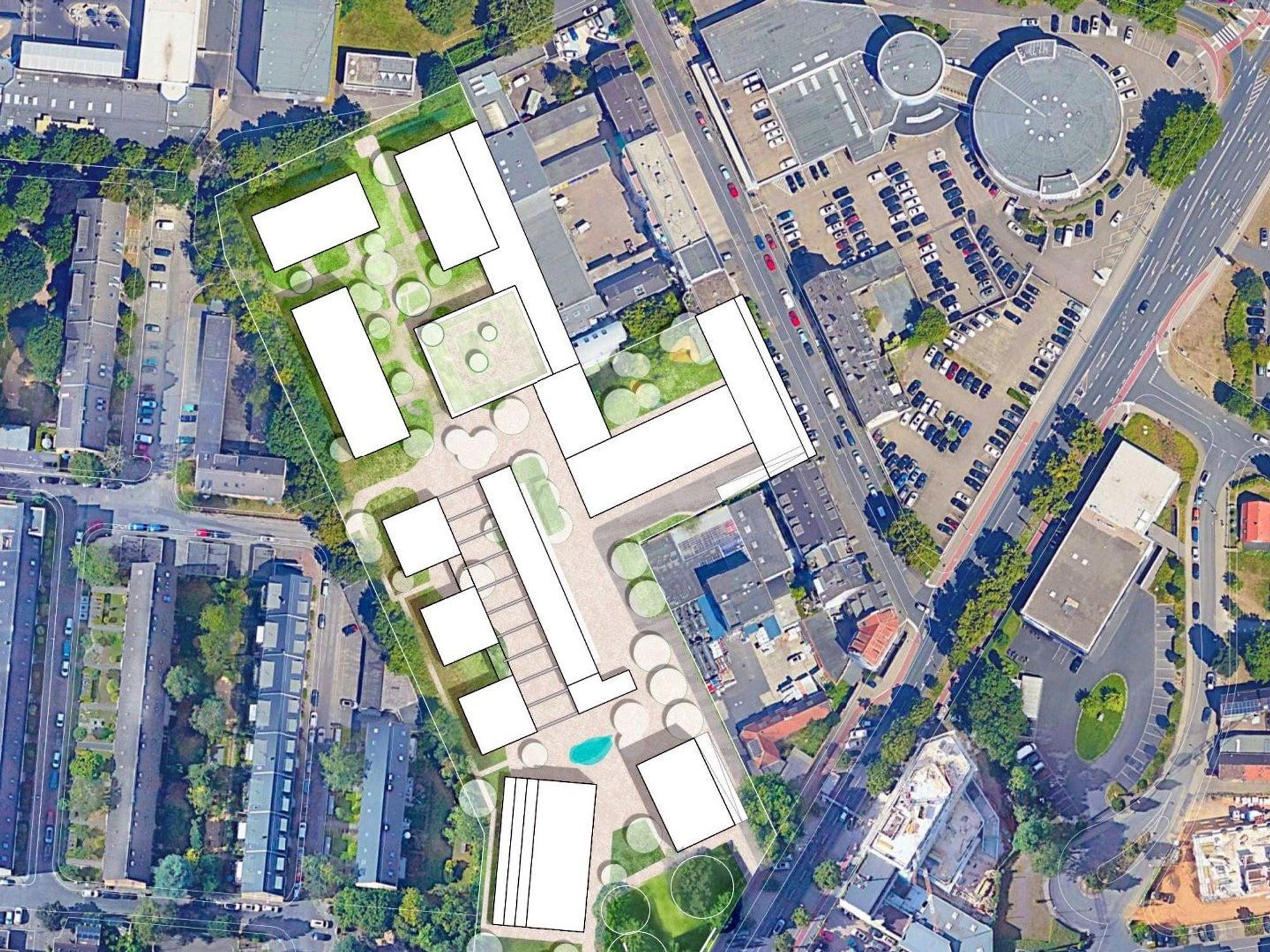 Visualisierung des neuen Stadtquartiers „Veedl“.