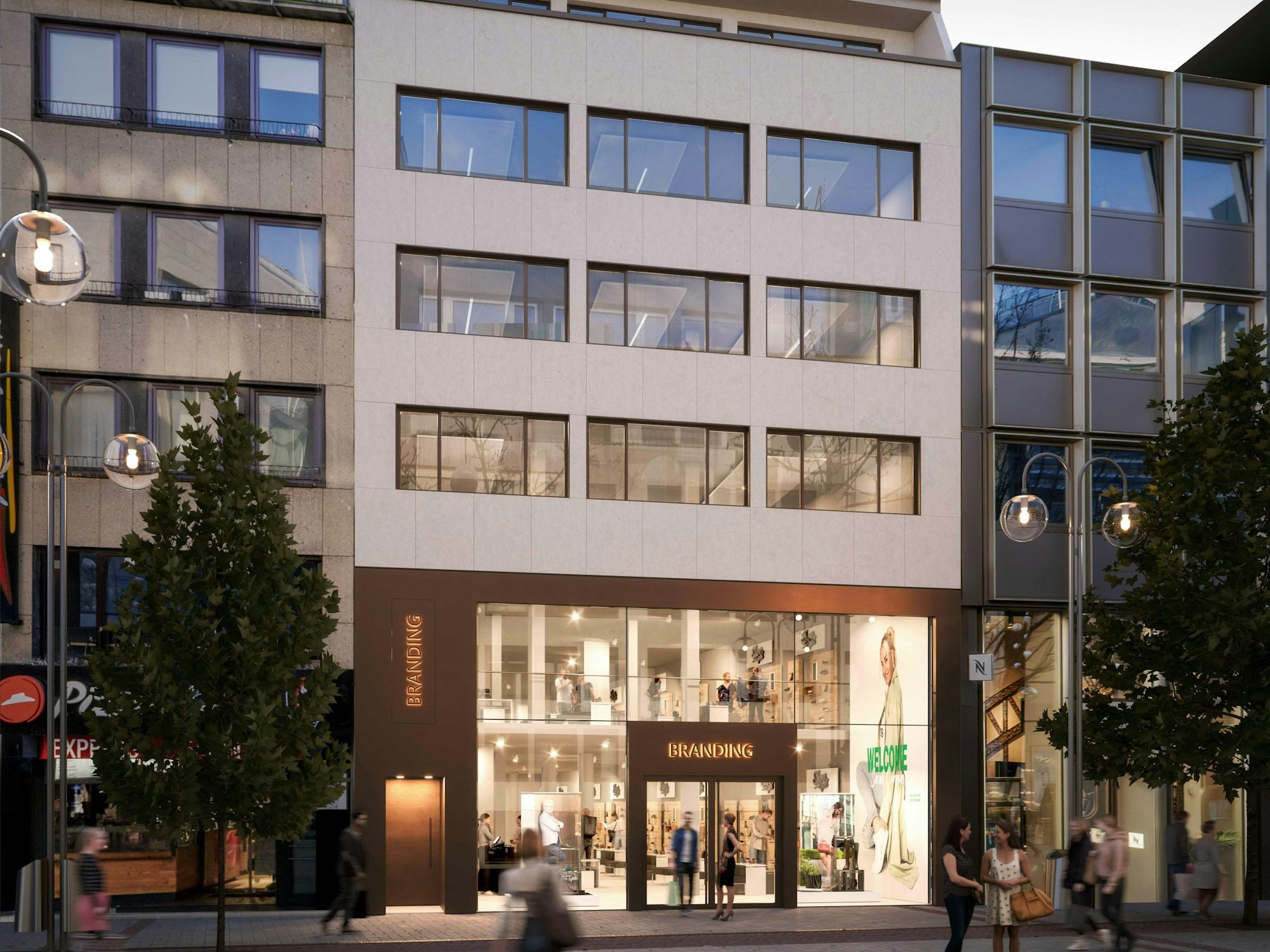 So soll die neue Fassade aussehen. Einzelhandel findet nur im Erdgeschoss und in der ersten Etage statt.