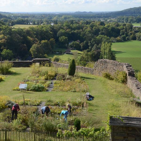 Seit 2006 besteht der Burggarten in Hennef-Stadt Blankenberg. Auf der Bastion der Burg betreuen ehrenamtlich Aktive die Beete.