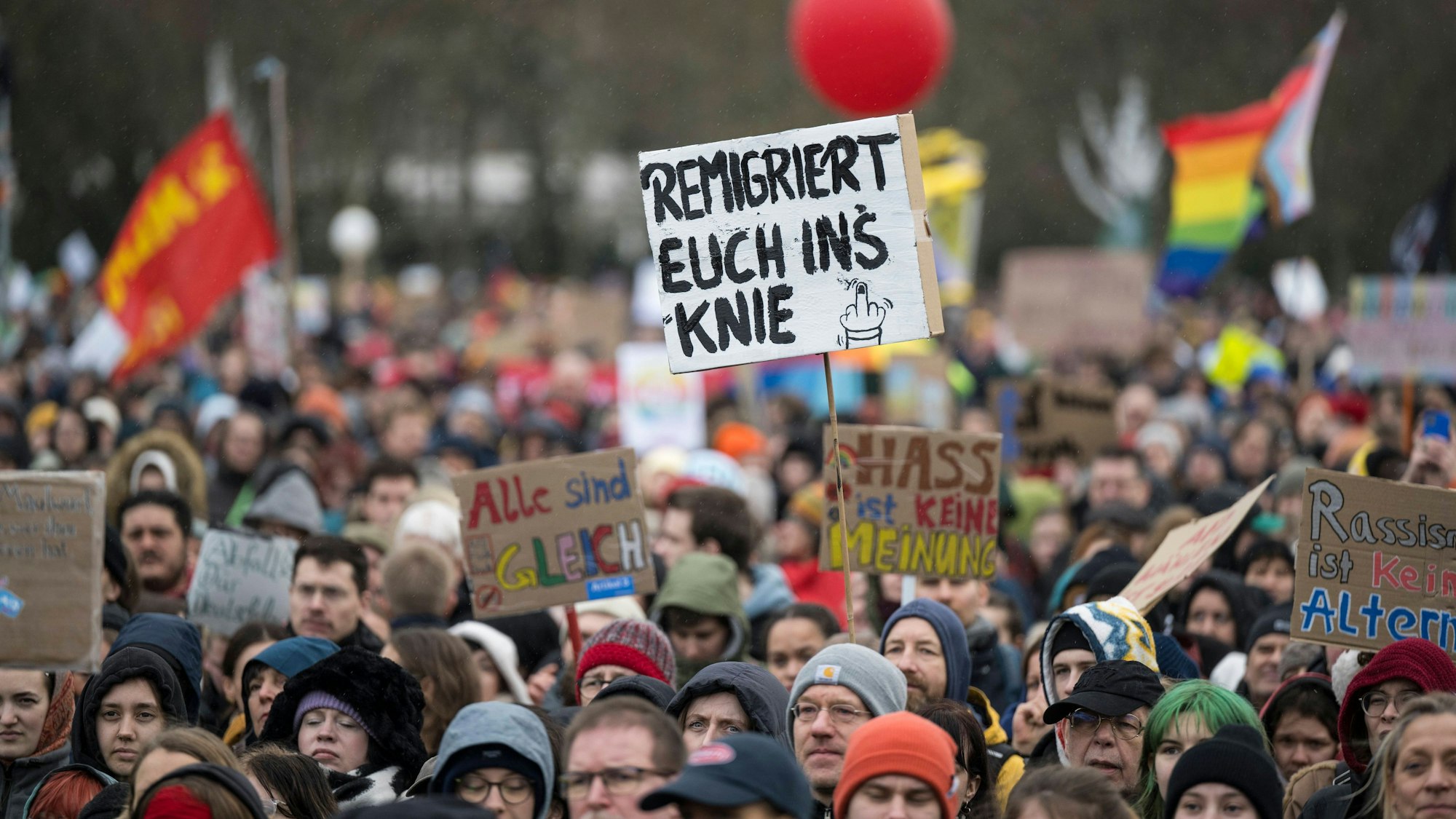 Nach Enthüllungen des Recherche-Netzwerks „Correctiv“ zu einem Geheimtreffen von Vertretern der AfD mit Rechtsextremen protestieren Anfang 2024 wochenlang tausende Menschen in Deutschland gegen Rechtsextremismus. (Archivbild)