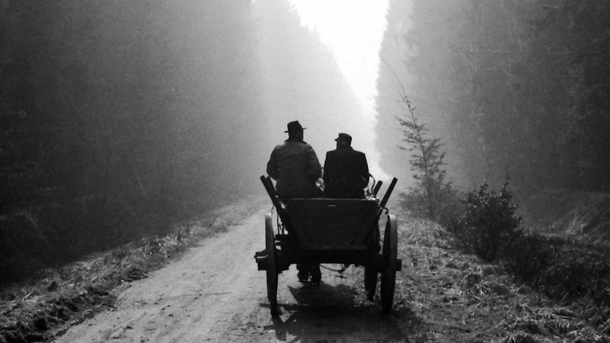 Neben ihrer Ausbildung bei August Sander hat Inge Jansen auch selber fotografiert: Hier sind es Landwirte im Morgennebel bei der Fahrt zur Arbeit.