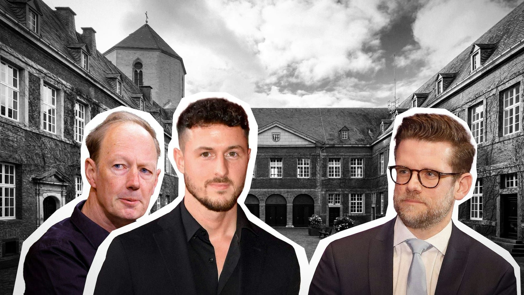Felix Heinrichs (SPD, rechts im Bild), der aktuelle Oberbürgermeister Mönchengladbachs, wurde ebenfalls überrascht von den Kandidaturen von Satiriker Martin Sonneborn (links) und Reality-Darsteller Jannik Kontalis (Mitte). .
